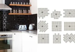 Laying tiles on a kitchen backsplash photo