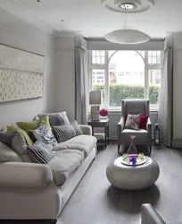 Living Room Interior In Gray Tones With Bright Accents