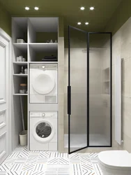 Small Bathroom With Shower And Washing Machine Photo