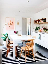 Kitchen design with carpet on the floor