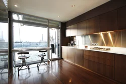 Kitchen with balcony panoramic window photo