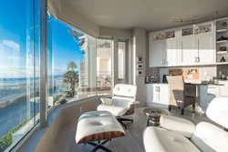 Kitchen with balcony panoramic window photo