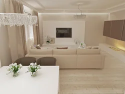 Дизайн кухни гостиной в бежевых тонах