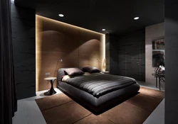 Цёмная спальня дызайн фота ў сучасным