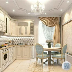Классикалық стильдегі үйдегі ас үй интерьері