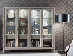 Living room interior with glass showcases