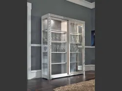 Living room interior with glass showcases
