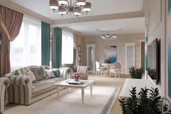 Açıq rənglərdə neoklassik qonaq otağı dizaynı