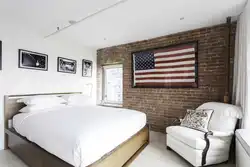 Bedroom With Brick Wall Design Photo