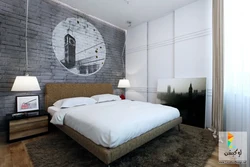 Bedroom with brick wall design photo