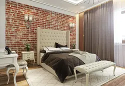 Спальня с кирпичной стеной дизайн фото