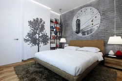 Bedroom With Brick Wall Design Photo