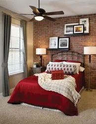 Bedroom with brick wall design photo