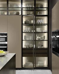 Glass cabinets in the kitchen interior