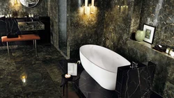 Dark marble in the bathroom interior