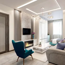 Eyvanlı 16 kv m mənzildə qonaq otağının interyeri