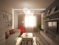 Interior of a living room in an apartment 16 sq m with a balcony