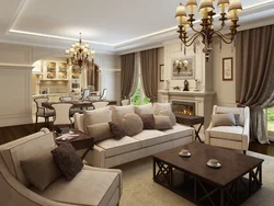 Living room interior beige brown