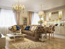 Классикалық стильдегі фото интерьердегі ас үй қонақ бөлмесі