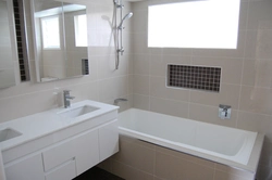 Khrushchev kitchen design with a window to the bathroom