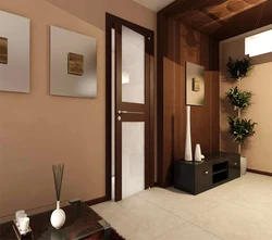 Hallway interior with brown furniture