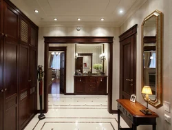 Hallway interior with brown furniture