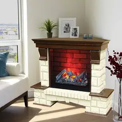 Corner fireplace in the apartment interior