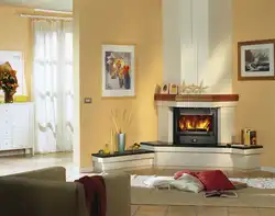 Corner fireplace in the apartment interior