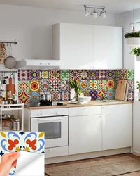 Patchwork style tiles in the kitchen interior