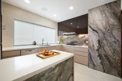 Marbled wallpaper in the kitchen interior