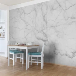 Marbled wallpaper in the kitchen interior