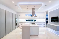 Photo of a stretch ceiling in the kitchen photo in the apartment