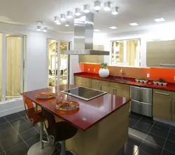 Photo of a stretch ceiling in the kitchen photo in the apartment