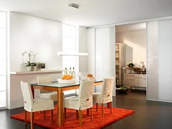 Living room kitchen design with sliding doors