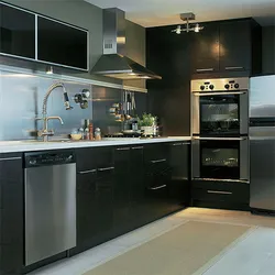 Corner kitchen design photo in modern style