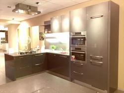 Corner kitchen design photo in modern style