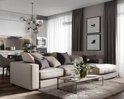 Interior in gray beige tones photo living room