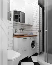 Душ және кір жуғыш машинасы бар аралас ванна бөлмесінің дизайны фотосуреті