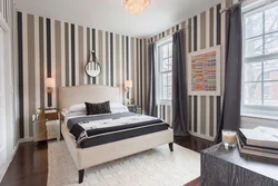 Striped wallpaper in the bedroom photo