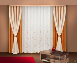 Combined curtains of 2 colors for the living room photo