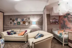 Uşaq otağı üçün arakəsmə ilə qonaq otağı dizaynı