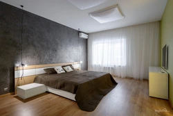 Bedroom with decorative plaster on the walls in the interior