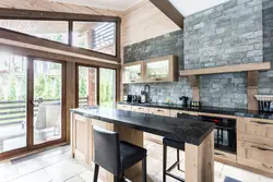 Stone and wood in the kitchen interior