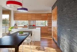 Stone And Wood In The Kitchen Interior