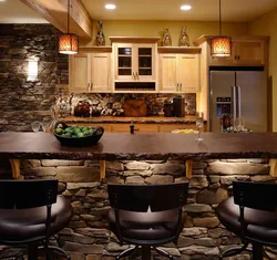 Stone and wood in the kitchen interior