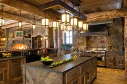 Stone and wood in the kitchen interior