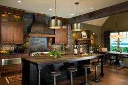Stone and wood in the kitchen interior