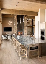 Stone and wood in the kitchen interior