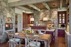 Stone and wood in the kitchen interior