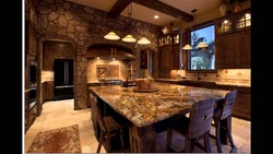 Stone and wood in the kitchen interior